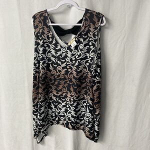 FRONT OF CLOSET black multicolor artsy  handkerchief hem sleeveless top 3X